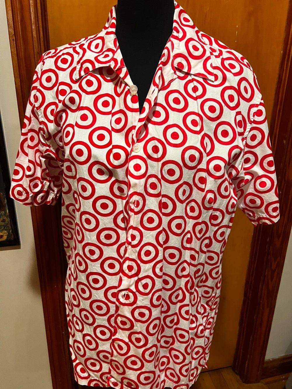 Target Red and White Short-Sleeve Button-Up Shirt